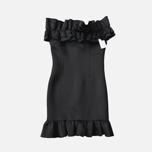 New Ruffle Hoco Mini Party Dress Women M Homecoming Black Neoprene Bodycon Short